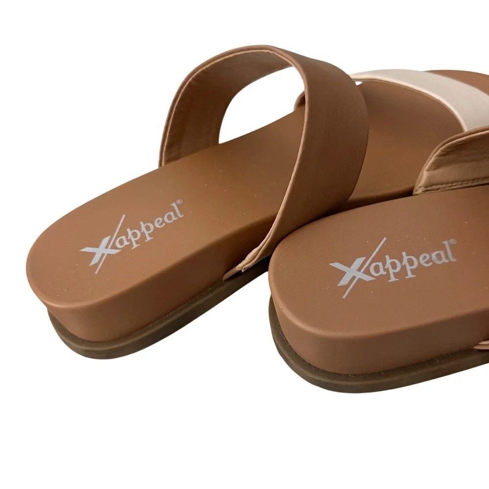 Xappeal Edith Slide Sandals Women 8M Tan Cream NWOT Two Strap Minimalist